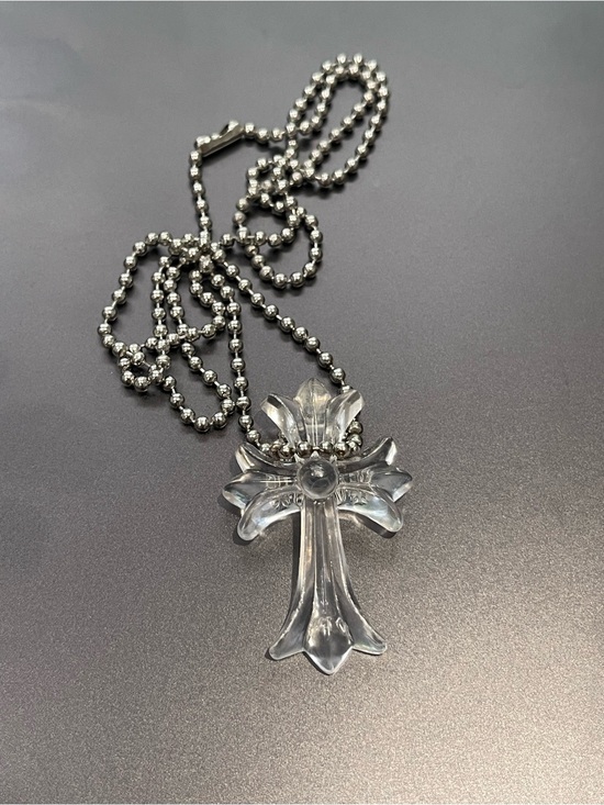Chrome Hearts Jewelry - Chrome Hearts Transparent Crystal Cross Pendant on Silver Ball Chain
